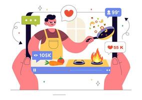 Interactive cooking video illustration vector