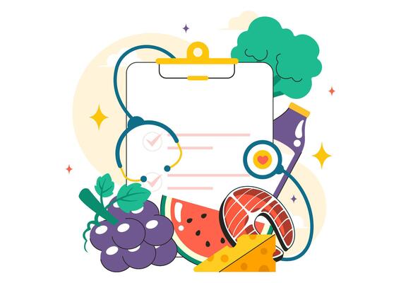 Illustration for National Nutrition Week on September 7 with Fresh Fruits, Vegetables, and Healthy Lifestyle Elements