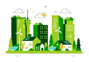 Illustration of Green Urban Landscape with Environmentally Friendly Infrastructure in Flat Design vector