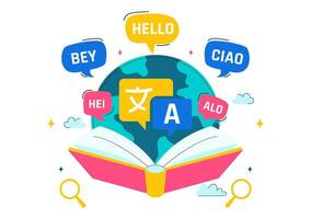 Hello in Many Languages Illustration Celebrating International Translator Day with World Map Background vector