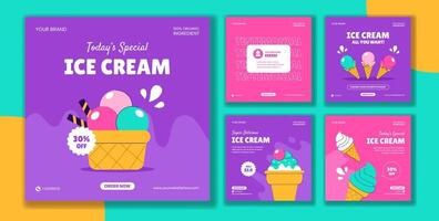 Ice Cream of the Day Social Media Post with Colorful Flat Style Background vector