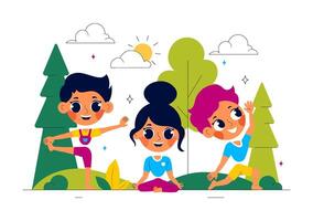 Illustration of Active Kids Doing Fitness Routines for Health Benefits in a Playful Background vector