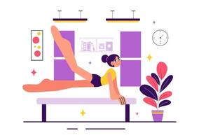 Rhythmic Gymnast Performing with Ribbon and Ball at Home in a Flat Illustration vector
