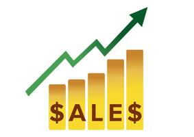 Graphic representation of a sales growth chart with an upward trend arrow illustrating increasing profits and business success in a vibrant design concept. vector