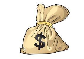Illustration of a money bag filled with cash showcasing wealth and security in a vibrant design. Finance concept vector
