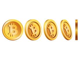 A lineup of Bitcoin coins captured from different viewpoints to enhance their 3D features and unique design elements vector