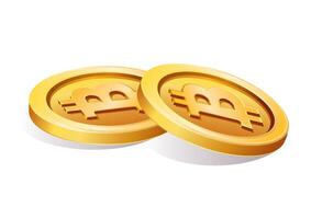 Pair of three dimensional golden Bitcoin coins highlighting modern cryptocurrency investment and wealth potential vector