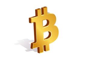 Three dimensional gold Bitcoin symbol with a shiny finish, representing modern cryptocurrency wealth and investment vector