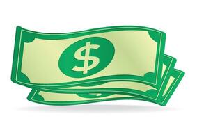 Fanned stack of dollar bills featuring prominent green dollar signs, representing cash transactions and financial abundance on a simple background vector
