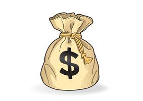 Brown money bag tied with a string, prominently featuring a black dollar sign, representing savings and financial abundance against a clean background vector