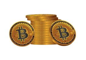 Stack of Bitcoin coins featuring intricate designs, symbolizing the complexity and value of cryptocurrency in digital finance vector