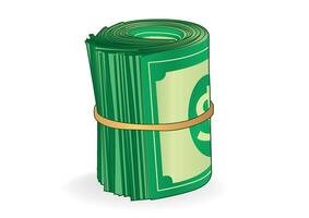 Rolled stack of cash bundled together with a rubber band illustrating financial stability and abundance in an engaging design concept. vector