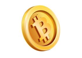 Three dimensional golden Bitcoin coin design, representing digital currency and modern financial investment vector