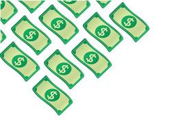 Illustration of several scattered dollar bills creating an effect of abundance and wealth on a clean white background. Finance concept vector