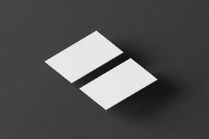 Blank business cards mock up on dark background, showcasing two cards with clean design, ideal for branding, marketing, or personal use in professional settings photo