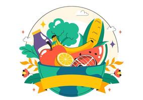Flat Style Cartoon of National Nutrition Day on September 7 with Fresh Produce and Diet Concept vector