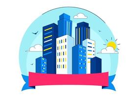 City Skyline Illustration for Skyscraper Day with Public Spaces and Infrastructure vector