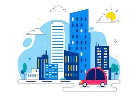 Flat Cartoon of Skyscraper Day with Modern City Buildings and Public Areas vector
