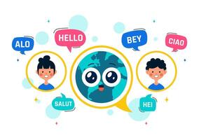 Flat Illustration for Language Translation Day with Speech Bubbles Saying Hello in Global Languages vector
