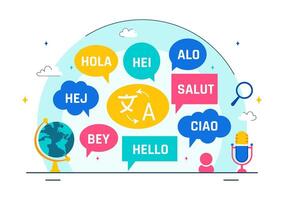 World Translation Day Illustration Featuring People Speaking Different Languages and Hello Texts vector