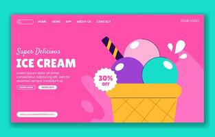 Social Media Landing Page Ice Cream Ad Illustration with Flat Style and Hand-Drawn Look vector