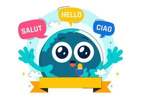 Multilingual Communication and Language Translation Day Illustration with World Flags and Hello Greetings vector