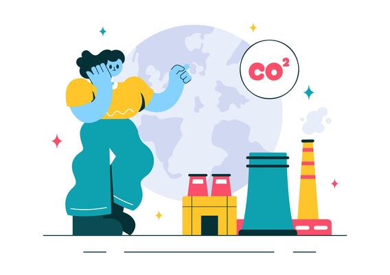 Illustration of CO2 Impact on Global Climate with Save Earth Concept