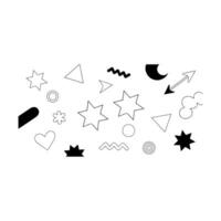 A black and white image of various shapes and stars vector