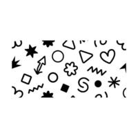 A black and white pattern with various shapes and symbols vector