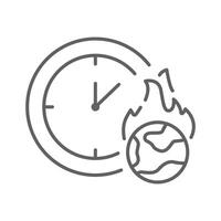 Burning Earth Clock Icon. Outline Style Editable Stroke. Thin Line Symbol of Climate Anxiety, Global Warming, Urgency, Environmental Crisis, and Climate Change Countdown Awareness. vector