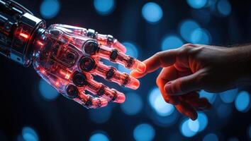 Human and Robot Hand Connection A Futuristic Touch of Technology and Humanity s Future photo