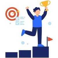 Celebrating achievement by holding a trophy with a target behind symbolizing goal success and personal or professional growth vector