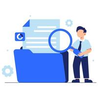 Business Document Analysis with Magnifying Glass and Folder Illustration vector