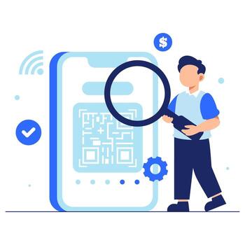 persona exploración qr código en teléfono inteligente representando sin costura digital Interacción y moderno móvil tecnología vector