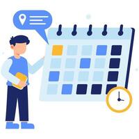Person reviewing calendar with important appointment marked showing location and time for effective schedule and time management vector