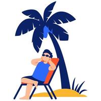 Relaxing on a sunny tropical beach beneath a palm tree enjoying the calm and warmth of summer vector