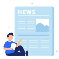 Young man reading digital news on tablet reflecting modern communication and information lifestyle vector
