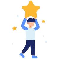 Celebrating success with a cheerful young person proudly holding a star representing achievement and recognition with pride vector