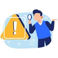 Incident Management Visual Depicting a Professional Analyzing a Warning Sign with a Magnifying Glass, Representing Risk Awareness, Vigilance, and Strategic Problem Resolution in Modern Business vector