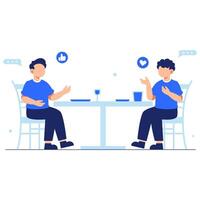 Two cheerful friends sharing stories and laughter while enjoying dinner together in a cozy dining atmosphere vector