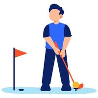 A golfer in a blue outfit stands poised at the tee, ready to swing with confidence and passion for the game vector
