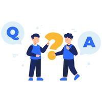 Q and A Discussion Illustration Featuring Characters with Question and Answer Symbols vector