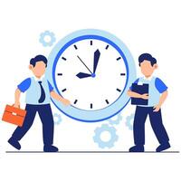 Businessmen Managing Time with Clock and Gears in Modern Office Environment vector