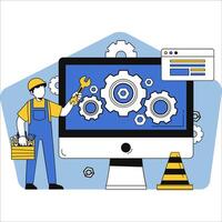 Web Maintenance Tech Support and Gear Management Concept vector