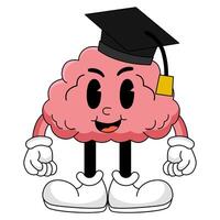 Cheerful Graduating Brain Character with Cap and Gown vector