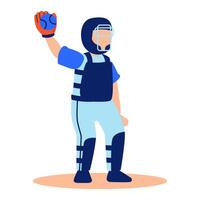 Energetic Baseball Catcher Holding a Softball in a Ready Position on the Field vector