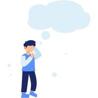 Thoughtful Young Man Standing in Solitude with a Speech Bubble Above, Reflecting on Ideas, Creativity, and Inner Thoughts in a Calm Moment vector