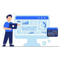 A stylish dashboard illustration showing graphs and analytics, with a user working on a laptop to visualize data clearly vector