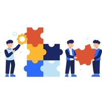 Collaborative Teamwork in Action as People Connect Puzzle Pieces to Achieve Shared Success and Strategic Goals Together vector