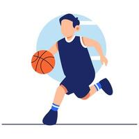 Energetic Basketball Player Dribbling a Vibrant Orange Ball in Action Pose vector